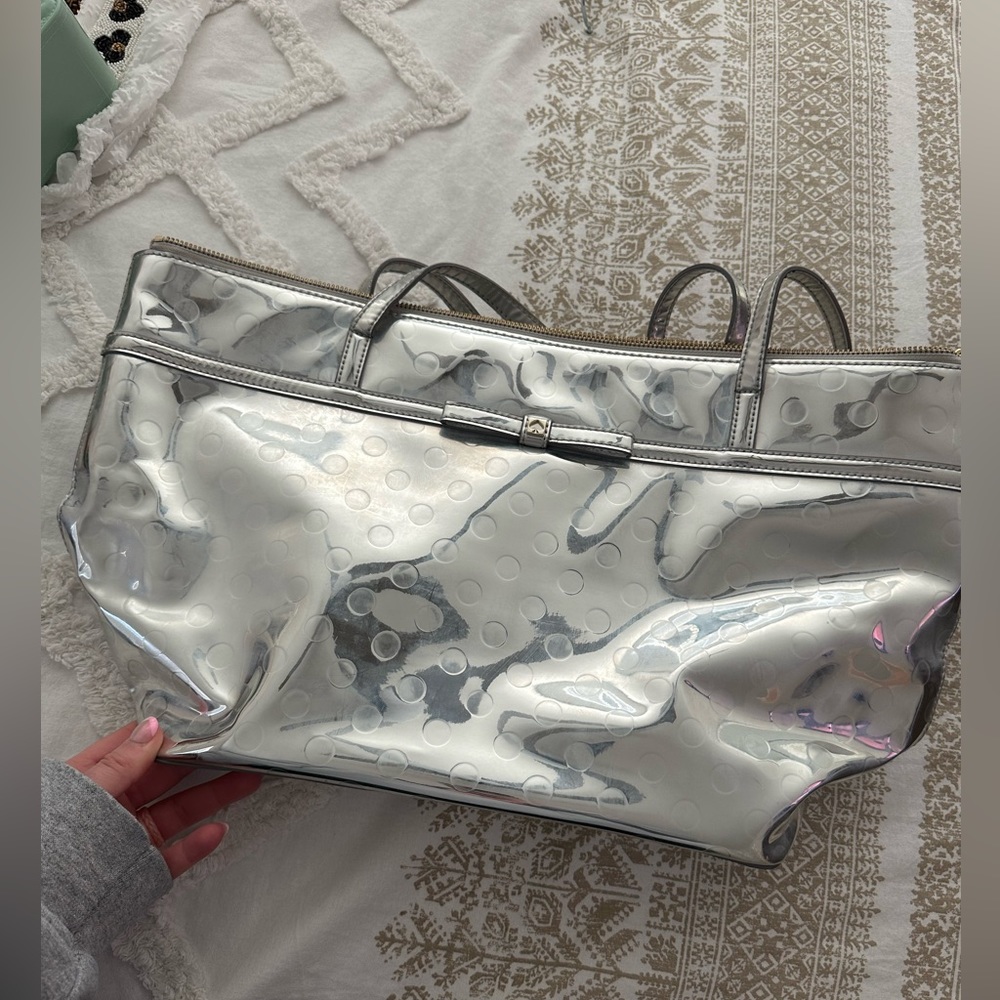 Kate Spade silver tote with zipper